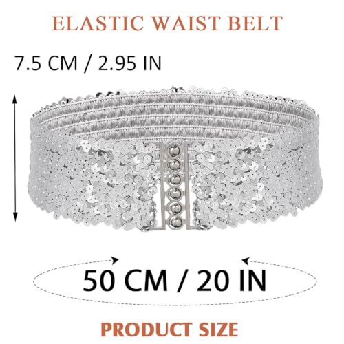 BODIY Women Stretch Wide Waist Belt Sequin Elastic Dress Belts Sparkly Waistband Cinch Belt2