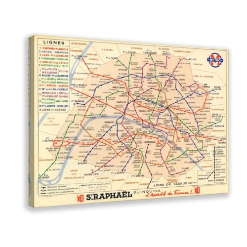 Poster carte métro Paris impression toile décoration murale grand cadre à suspendre salon