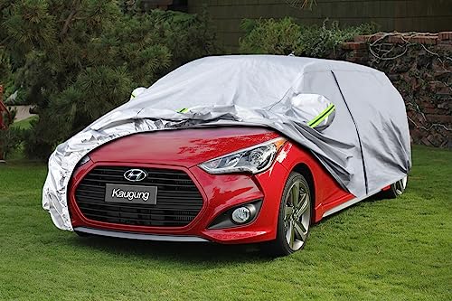 Image of Kaugung 6 Layers Hatchback Car Cover Custom Fit Hyundai Veloster from 2011 to 2025, Waterproof Car Cover All Weather for Automobiles Outdoor Indoor with Zipper Door, Sun Rain Dust Snow Protection.