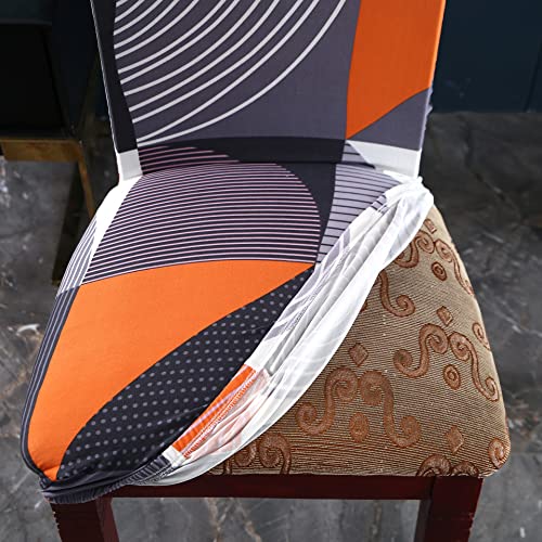 Image of House of Quirk Elastic Chair Cover Stretch Removable Washable Short Dining Chair Cover Protector Seat Slipcover (Pack of 1, Grey /Orange Abstract)