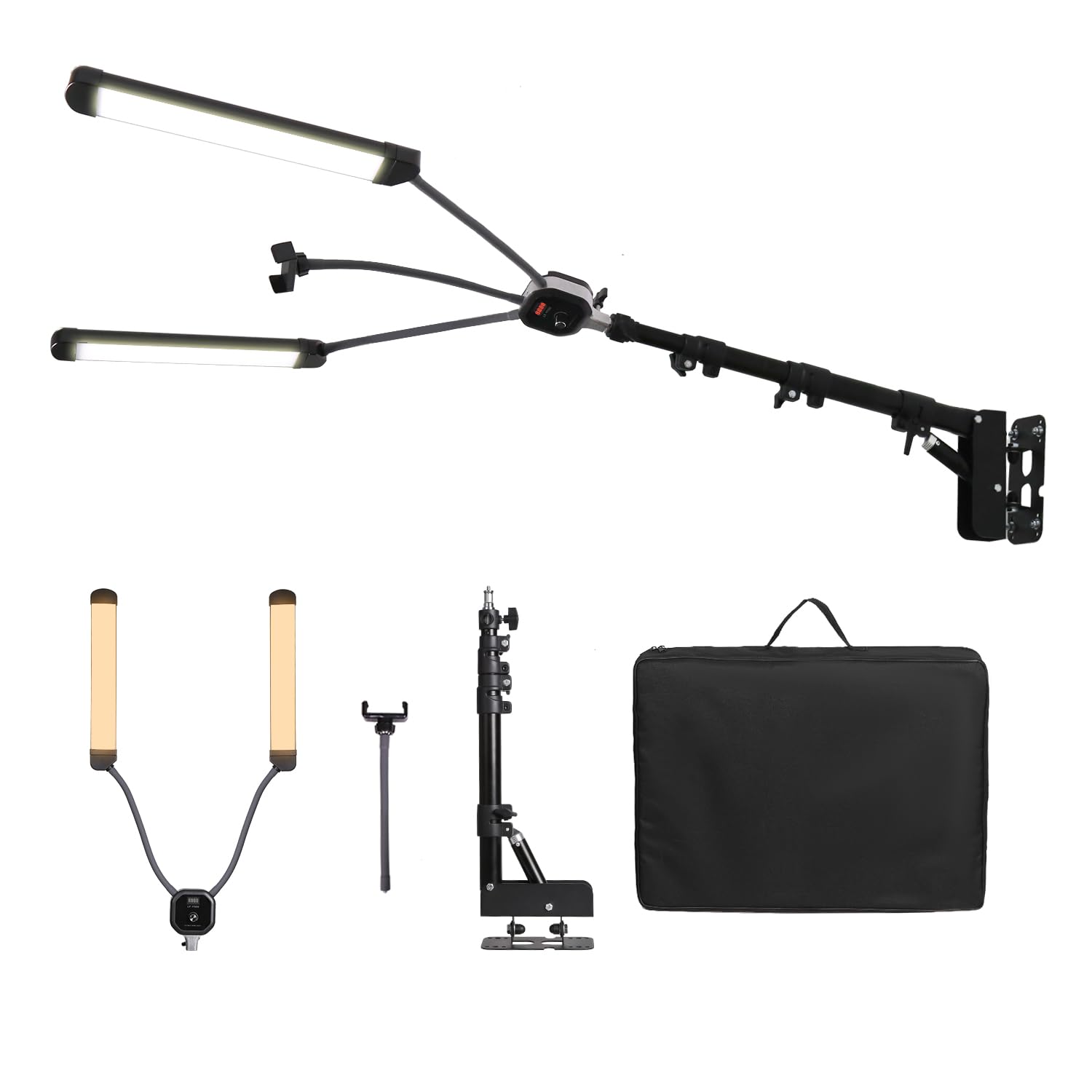 50W 3000–6500K dimmbare LED-Doppelarmleuchte mit 105 cm dreieckigem Ausleger zur Wandmontage, Fotografie-Beleuchtungsset für Make-up, Live-Übertragung, Augenbrauen, Tattoo-Lampe, Studio-Video