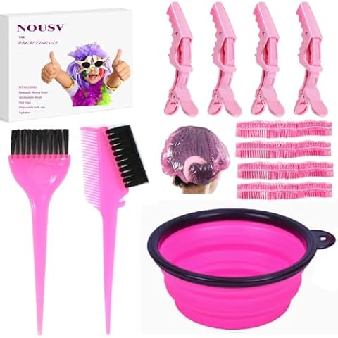 NOUSV 11 Pcs Professional Hair Bleach Kit Hair Coloring Products for DIY Mixing, Includes Hair Dye Brush, Hair Color Bowl, Hair Clip, Disposable Shower Caps and Diy Hair Coloring Tools Cover
