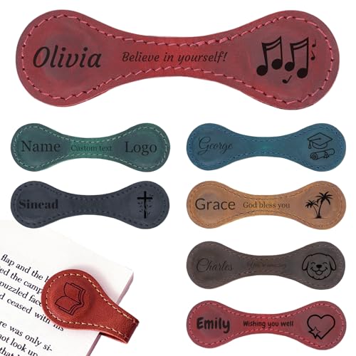 Personalized Magnetic Leather Bookmark Custom Engraved Name Text Bookmarks Customized Magnet Book Marks for Women Men Book Lovers Readers Travelers (Retro)