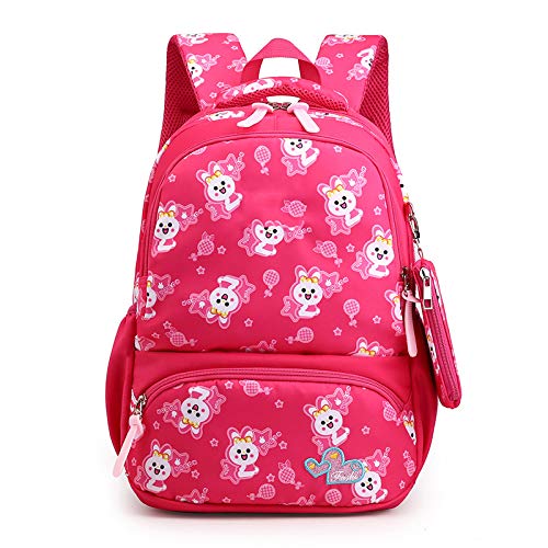RUANRUAN Mochila Escolar Colegiala Princesa Niños Ultraligera Rosa Oscuro 28   18