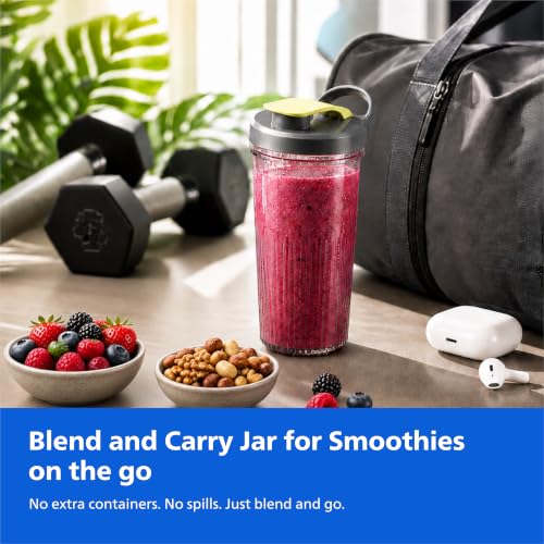Image of Philips HR2612 /00 Mini Blender | 2 Unbreakable Food-Grade PC Jars | ProBlend Technology for Smooth Blending in seconds | Blend & Carry Jar | Superfood Smoothies, Protein Shakes, Dips & more (Grey)