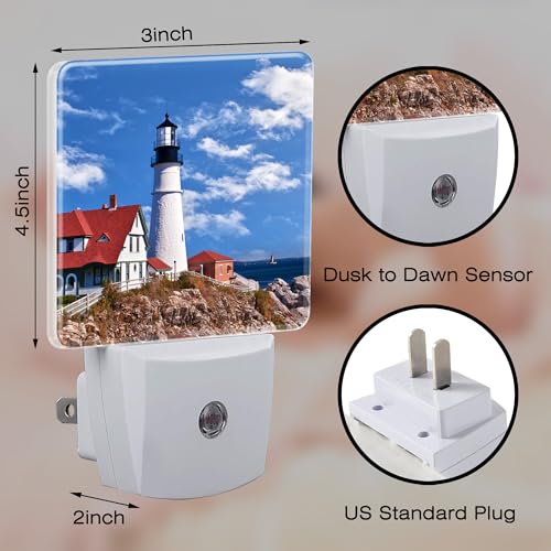 Image of Beautiful White Lighthouse Night Light Plug into Wall, Ocean Seaside Lighthouse Dusk to Dawn Night Light Plug in,0.5w Energy Saving Sleep Friendly Nightlight for Kids Boys Girls Home Decor