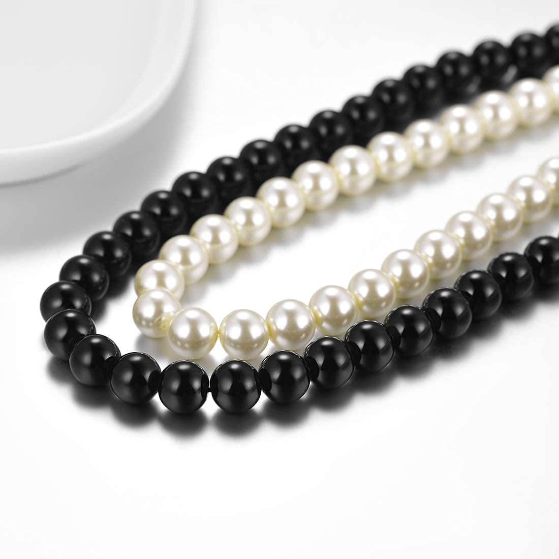 U7 Pearl Necklaces for Men Women, Freshwater Cultured Pearl Strand, Faux Pearl, Baroque Pearl Necklace, Half Pearl Half Chain Necklace, Color White or Black Pearl Chokers - Image 4