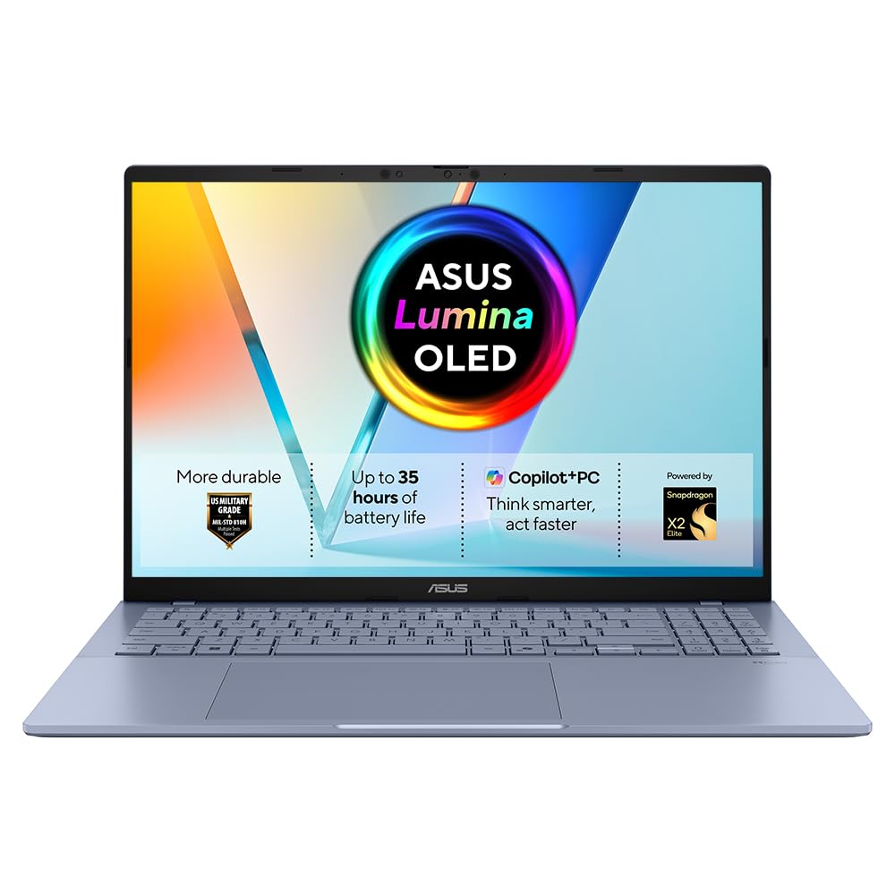 ASUS Vivobook 16 OLED S3607NA CoPilot+ Laptop | 16.0" WUXGA OLED screen | Snapdragon X2 Elite X2E-88-100 | 16GB RAM | 1TB PCIe SSD | UK Backlit Keyboard | Windows 11 | Ships Without Power Cable
