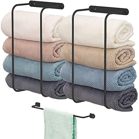 2+1 Set Towel Racks for Bathroom, Towel Holder for Bathroom Wall, Bathroom Storage, Towel Racks for Bathroom Wall Mounted, Bathroom Towel Storage, Towel Storage for Small Bathroom, Spa, Salon(Black) Cover