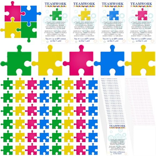 Quelay 50 Set Teamwork Employee Appreciation Gifts Bulk Puzzle Piece Lapel Pin Inspirational Lapel Pins with Thank You Cards Bags Team Appreciation Gifts for Coworker Staff Volunteer