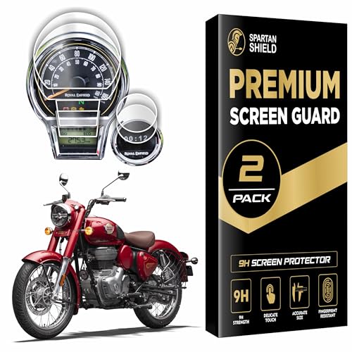 Image of Spartan Shield [2 PACK] Screen Protector For ROYAL ENFIELD CLASSIC 350 [with Tripper Navigation Screen] - 4 inch Instrument Cluster Guard || Anti Scratch | Water Resistant | HD Clarity || Classic350 TFT Display Bike Accessory 2025+ [Not Tempered Glass]