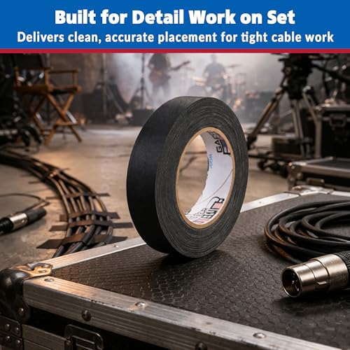 Image of Gaffer Power Black Gaffer Tape 1 inch x 60 Yards - No Residue, Narrow Precision Tape, Made in USA, Matte Non-Reflective Cloth Tape for Cable Management, Stage & Production