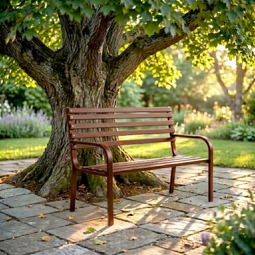 Image of BRISHI 2 Seater Metal Garden Bench for Indoor & Outdoor Park /Patio /Living Room /Terrace /Balcony (Brown)
