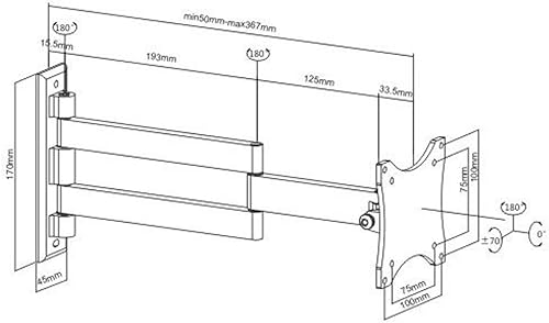 Miniatura 2 de Negro full-motion/Wall Mount Bracket giratoria para ViewSonic VG Series vg2228wm-led 22" pulgadas LED Widescreen Monitor de inclinación –