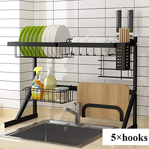 Geschirrtrockner mit Schneidebretthalter, über Spülbecken, Edelstahl-Abflussregal, Theke Organizer Schwarz 84 cm (33 Zoll)