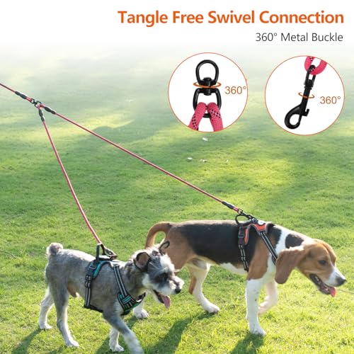 Taglory Doppelte Leinen/Hundeleine Doppelleine für 2 Hunde/Keine Verwicklung Reflektierend Kletterseil/Verstellbar Splitterleinen/75cm, ROSA