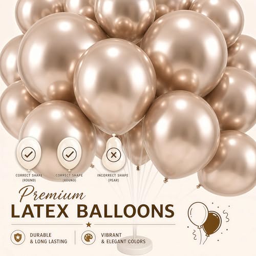 Image of 2 Sets Champagne Gold Balloon Stand Kit-Balloon Column Holder with Metallic Rose Balloons for Birthday, Wedding,Baby Shower,Graduation,Anniversary Party Decorations Centerpiece