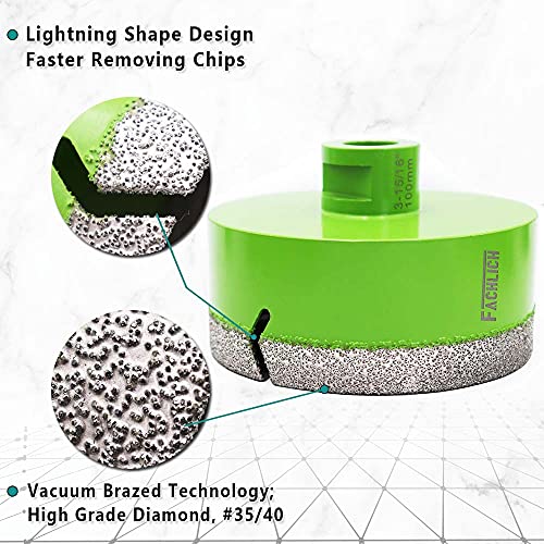 Image of Diamond Core Drill Bit,2pcs Diameter 4 inch 100mm Thread 5 /8-11,Vacuum Brazed Dry Wet Hole Saw for Porcelain Tile,Granite,Marble,Concrete,Masonry,Brick
