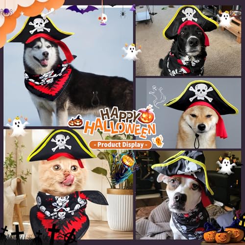 Smileshot DOG PIRATE COSTUME 2 Pieces Pet Pirate Hat With Pirate Skull Bandana Costume Dog Cat Captain Cap Halloween Pirate Cosplay Costumes Puppy Pirates Of The Caribbean Style Clothes Funny Dress Up Outfits Accessories thumb #1