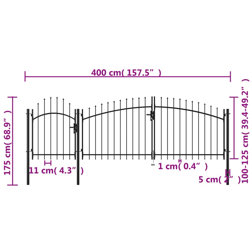 Homgoday Cancello da Giardino in Acciaio 1,75x4 m Nero, Arredo Cancello per Giardino, Cancello per Recinzione da Esterno, Porta Staccionata Pedonale Barriera per Cortilev