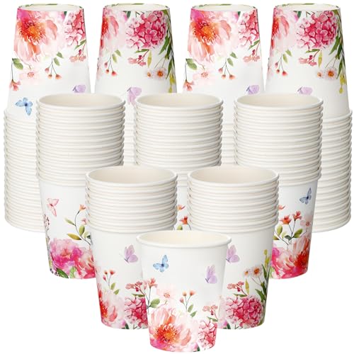 Maxcheck 100 Pcs Pink Purple Flower Paper Cups 9 oz Disposable Party