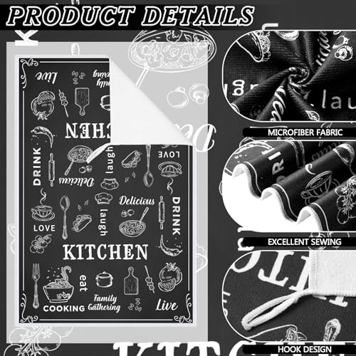 Bencailor 12 Pcs Farmhouse Kitchen Decor and Accessories Sets 4 Black and White Kitchen Towels 4 Absorbent Dishcloths 2 Pot Holders 2 Oven Mitts Gloves for Home Decor Mom Gifts by Bencailor - Image 5