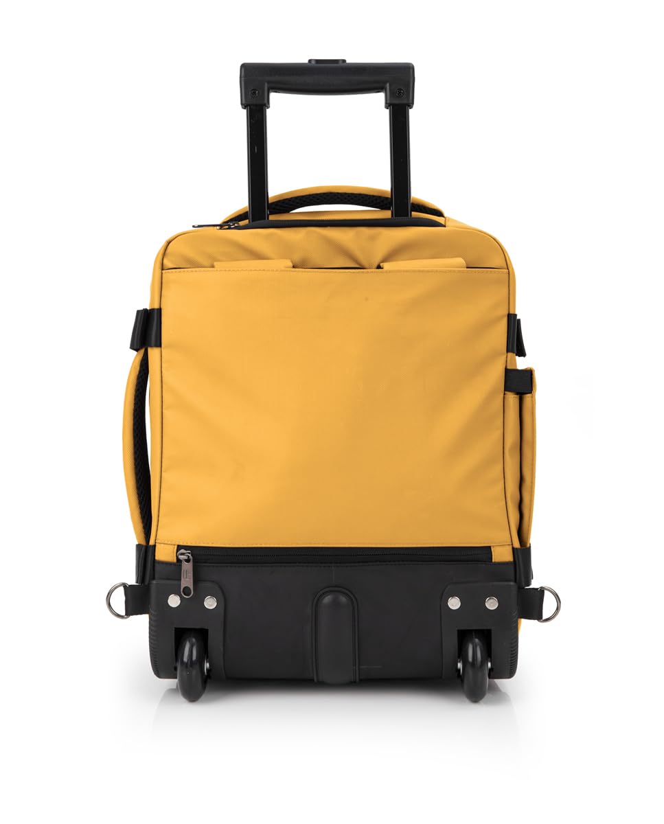 Gabol - Mochila con Ruedas Expandible Canada con Capacidad 24/28,8L - Equipaje Ligero de 1kg y 30x40x20/24 cm, Tirador Extendido 101 cm - Piel Sintética + Textil - Diseño Español - Mostaza