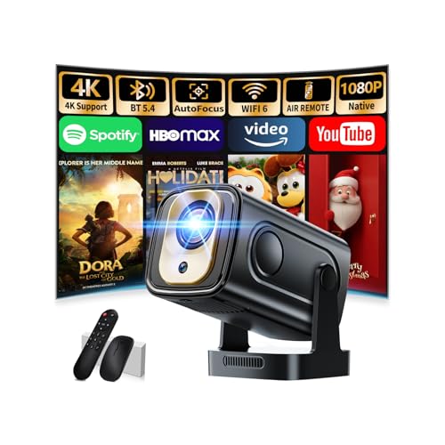 Image of Projector [Auto Focus & Native 1080P & Built-in Apps] Mini Portable Projector 1080P, 4K Full HD with WiFi 6 & Bluetooth 5.4, Auto Focus & Keystone, 270 Rotatable, Compatible with Phone /HDMI /USB,Black