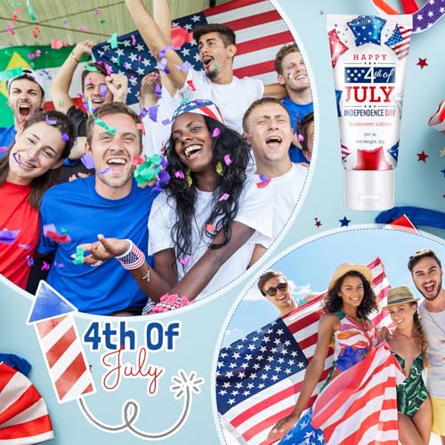 Image of 12 Pcs Mini Sunscreen Bulk for Summer Travel Size Spf 30 Water Resistant Sunscreen Lotion Bulk for Thank You Gifts Hawaiian Wedding Bridal Party Favors for Pool Wedding(Independence Day)