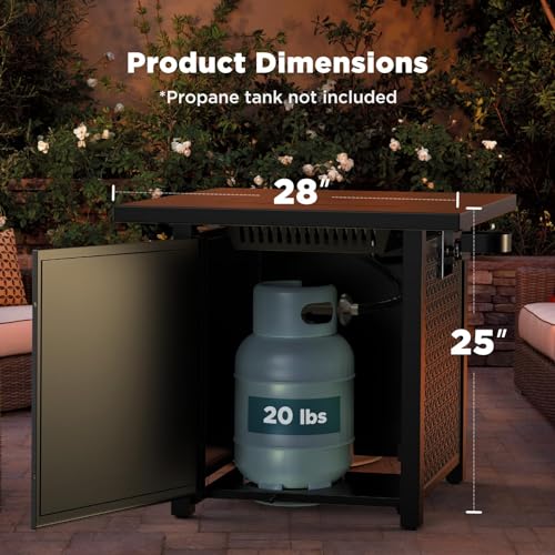 Ciays Propane Fire Pit, 28 inch Fire Pit Table with Two Cup Holders, 50,000 BTU Steel Gas Fire Pit with Pulse Ignition System, Perfect for Patio, Garden & Backyard Gatherings, CIFPT11B, Black