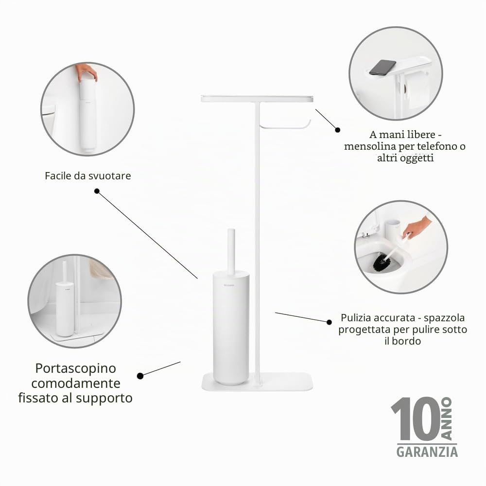 Brabantia, Scopino e Porta Scopino per WC Mindset, Spazzola con Setole, Manico In Acciaio Protettivo, Resistente alla Corrosione, Accessorio per il Bagno, Grigio Infinito, 42 X 11 X 9.6 Cm