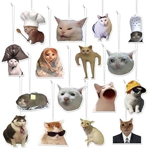 Ambientador de coche divertido con meme Cat – 16 piezas de lindos adornos colgantes para mujeres y hombres, impresión de doble cara, aroma de larga duración, colgante fragante, regalo para