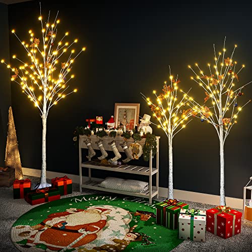 AWQM Lighted Birch Tree for Christmas Decor, Pack of 3 Prelit Christmas Tree 4ft 5ft 6ft, Warm White Christmas Tree for Indoor Christmas Decorations. (White) - Image 6