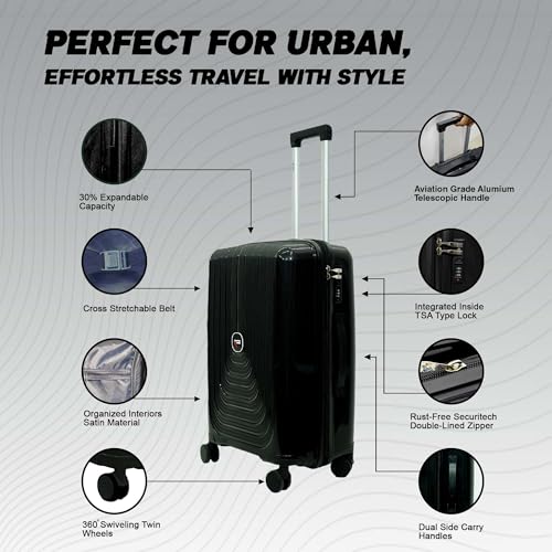 Image of AMERICAN TRAVELLER UrbanGlide Trolley Bag | Travel Suitcase | Premium Polypropylene Hard Shell, TSA-Type Lock, Silent Spinner Wheels, Durable Design