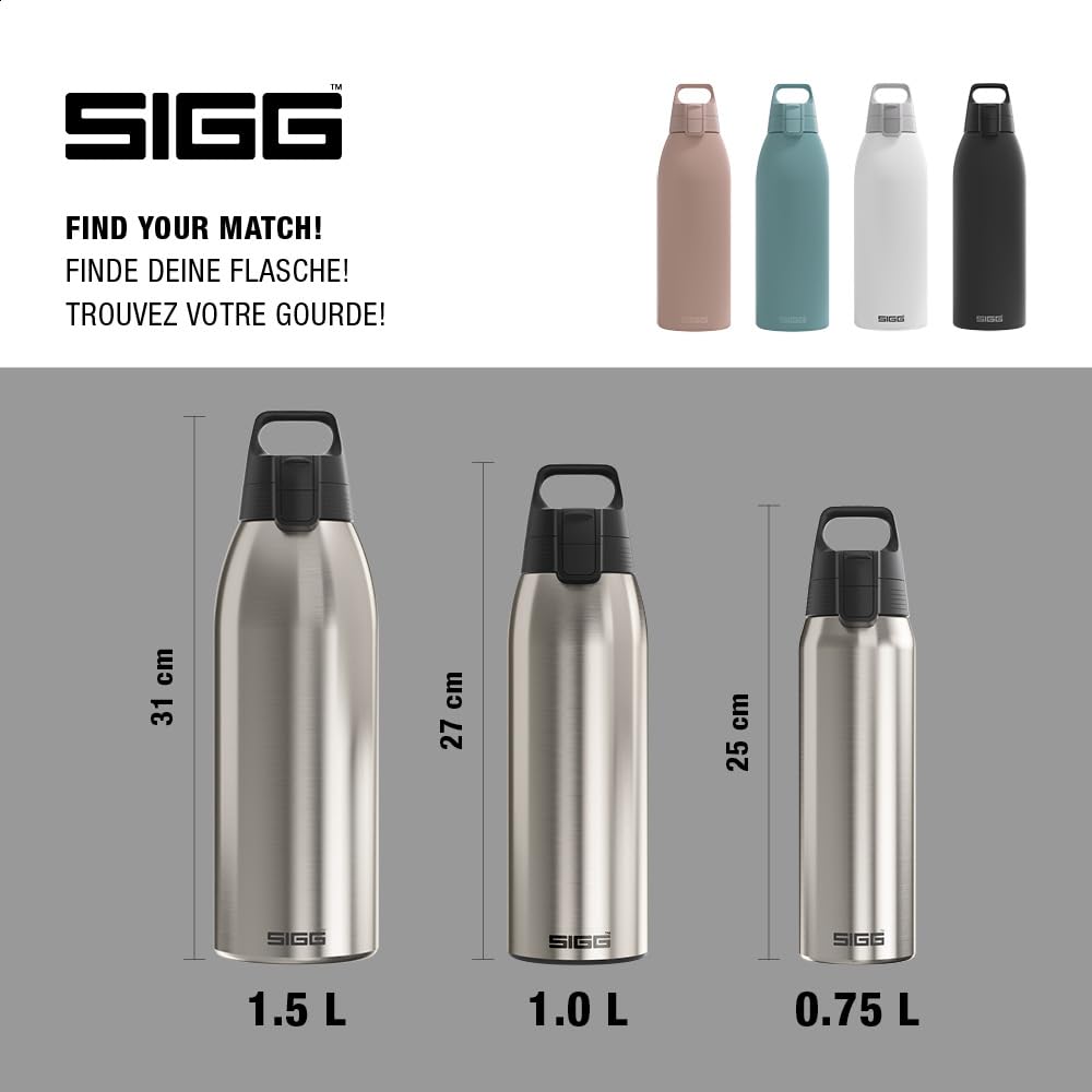 SIGG - Botella térmica con aislamiento - Termo Shield Therm One Brushed - Bebidas carbonatadas - A prueba de fugas - Apto para lavavajillas - Sin BPA - 90% acero inoxidable reciclado - Plata - 1,5 L