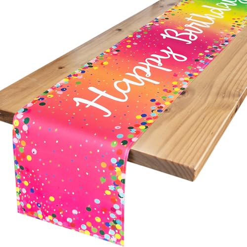 Letjolt Happy Birthday Table Runner 72 Inches, Rainbow | Birthday Centerpieces for Tables, Birth Day Party Sign, Polka Dots Table Decoration