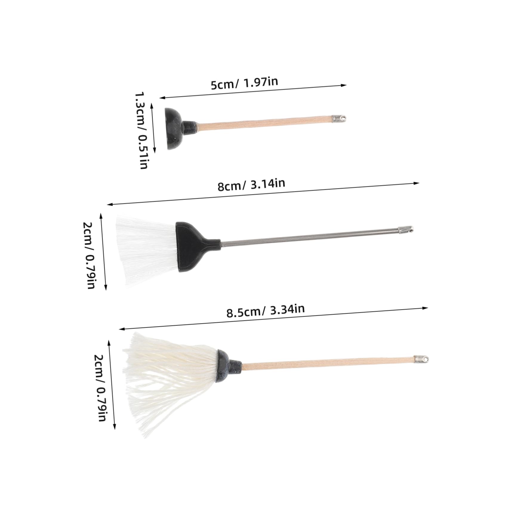 VANZACK Realistic Miniature Cleaning Kit 3 Piece Mop Broom Set for Dollhouse Perfect for Boys and Girls Industrial Floor Mop for Dollhouse Bathroom