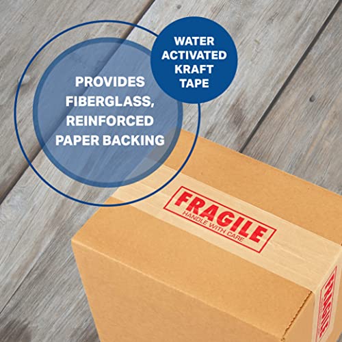 Image of TapeCase, 150KPT-2, Fragile Printed Kraft Tape, Water Activated Adhesive, Tan, 3 in x 450 ft, 1 Count