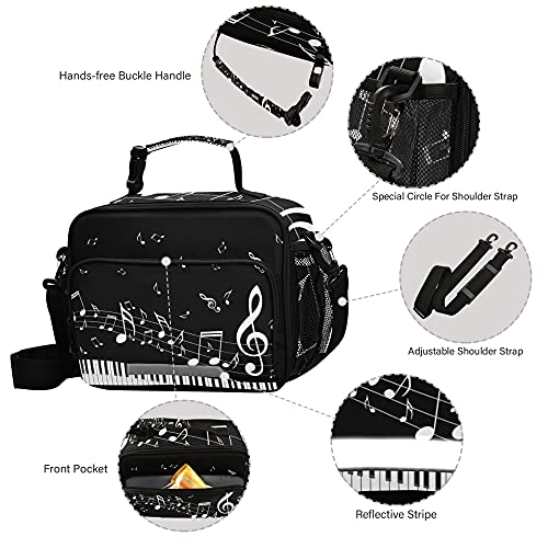 Glaphy Music Notes Lunch Bag Insulated Black Lunch Box Cooler Cooling Tote Food Container For Men Women Kids Adults #TOP2