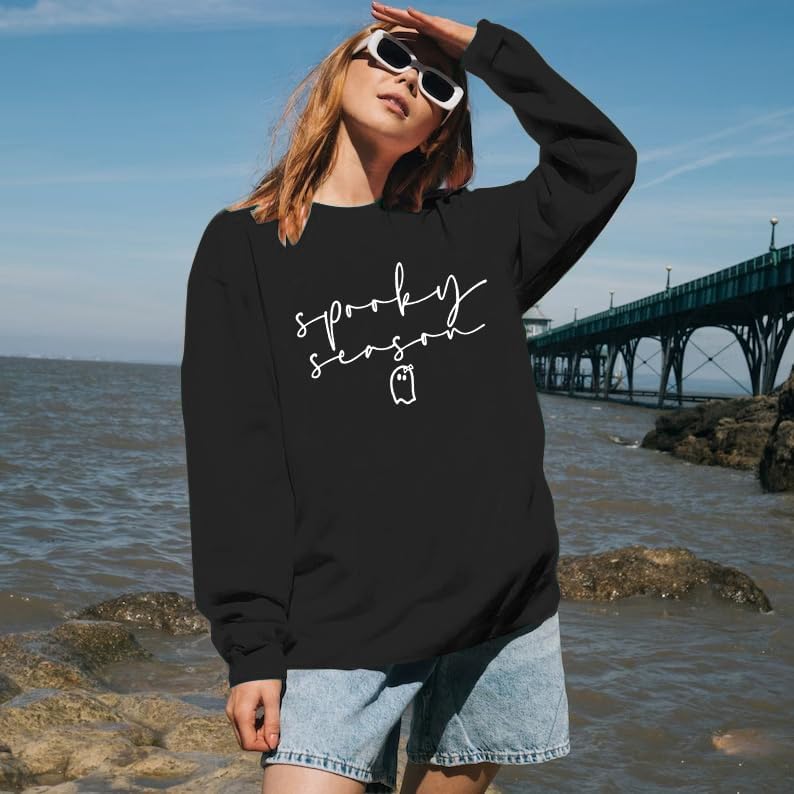 Halloween Spooky Season Sweatshirts Women Ghost Graphic Long Sleeve Shirt Halloween Oversized Pullover Tops - Image 5