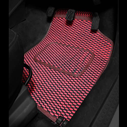 Image of Kingsway Dotted Design Car Floor Foot Mats Universal Fit for Hyundai Tucson, Model Year : 2022 Onwards, Water and Dustproof, Color Red, Set of 5 Pieces