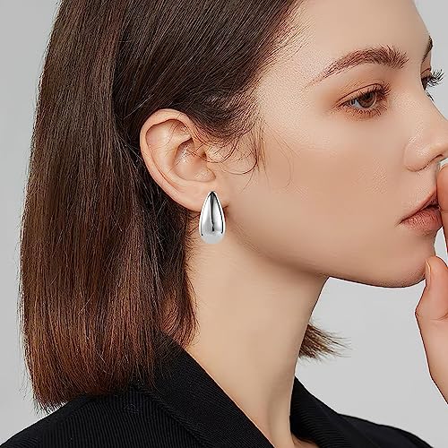 Teardrop Clip On Earrings Dupes Earring for Women Chunky Hoop Earrings Hypoallergenic Lightweight Dangle Water Drop Earring Set for Women3