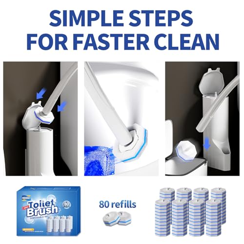 Image of Hohoky 80Pcs Toilet Brush Refills for Disposable Toilet Bowl Brush Scrubber Cleaner Refill Pads,Toilet Brush Replacement Compatible Heads with Most Toilet Brushes Scrubber