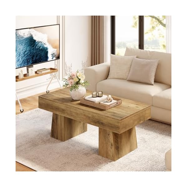 Tribesigns Table Basse, Table d'appoint rectangulaire en Bois de 120 cm avec piètement épais, Meuble Bas Moderne pour Le Salon, idéal pour Prendre Un Cocktail ou Boire Le thé (Brun Rustique)