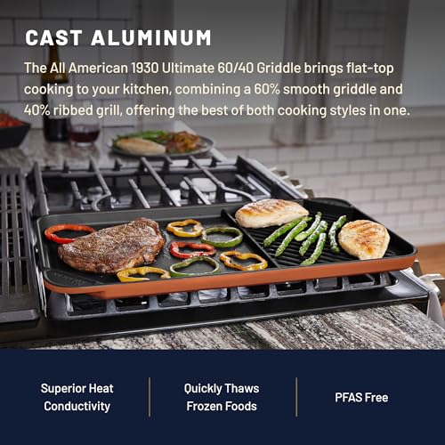 Image of All American 1930 - Ultimate 60 /40 Griddle with Ceramic Non-Stick Coating - Black Onyx - Durable & PFAS Free - Indoor Griddle for Easy Prep, Cooking, & Cleaning - Made in the USA