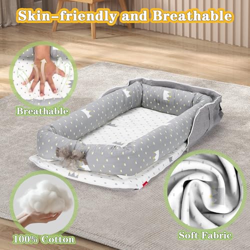 Image of Baby Lounger for Newborn-Portable Baby Lounger 0-24 Months for Home and Travel,Newborn Loungers with Strap, Baby Nest Lounger Adjustable Size,Crown Grey