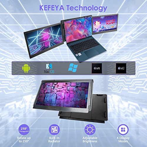 KEFEYA Dreifacher Laptop Bildschirmerweiterung, Tragbarer Monitor für Laptop, Dual 13.3" FHD IPS Tech Display, für 13.3"-16.5" Notebooks & Windows Mac Andriod – Bild 5