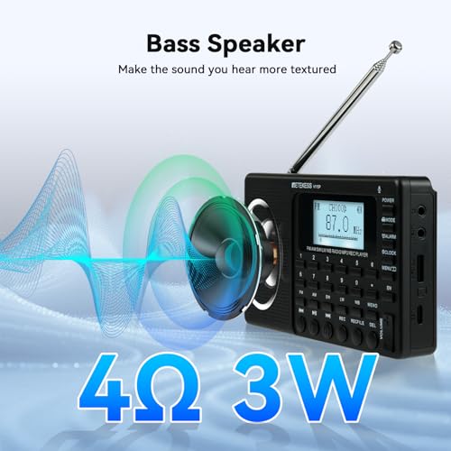 Retekess V115P Portable Shortwave Radio,Rechargeable AM FM SW WB Radio,Wireless Connection,1800mAh Battery,Digital Tuner,TF/AUX,Recording,Flashlight,Sleep Timer,Alarm Clock,for Emergency,Camping