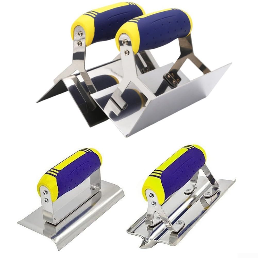 Ensemble d'outils pour béton en Acier Inoxydable pour Bordure à béton, Rainureuse pour ciment et béton, ensemble d'outils de rainurage pour la finition du plâtre et du ciment (Angle de virage)
