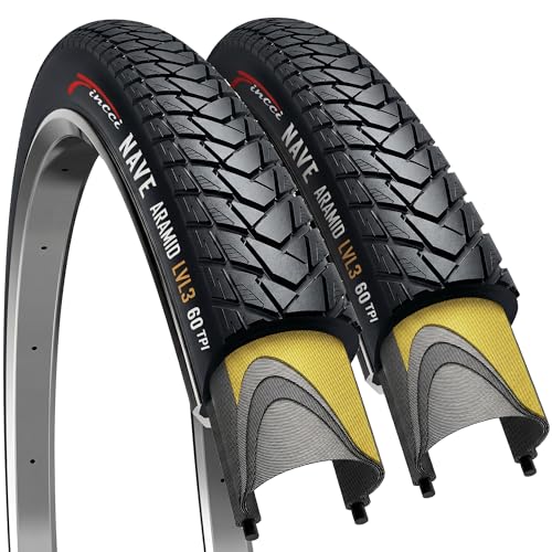 Fincci Nave Urban 700x45c Bike Tire - Pair Gravel Aramid 700c Tires 47-622 with 1mm Nylon Puncture Proof - Foldable 28 inch Bicycle Tyre for Road, Hybrid & City Commuter Bikes 60 TPI